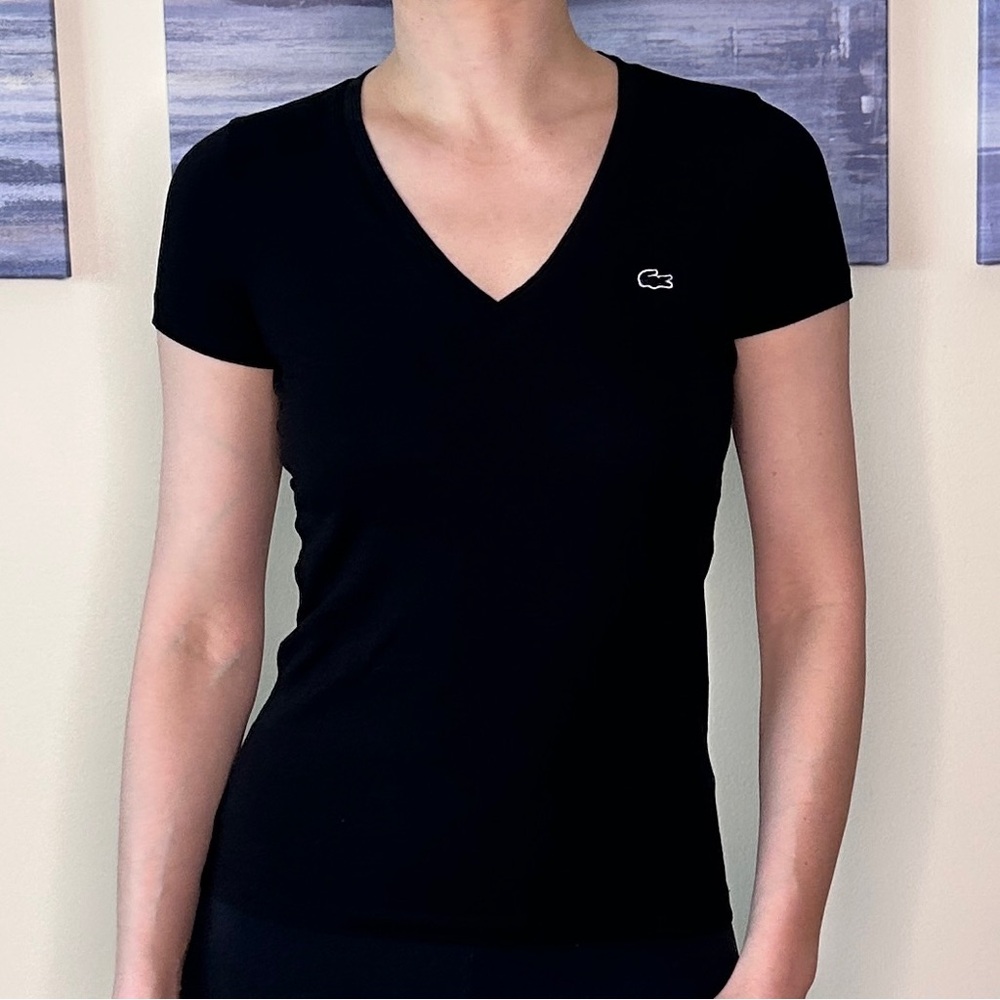 Lacoste 100% Cotton Women's Short Sleeve Black Tee